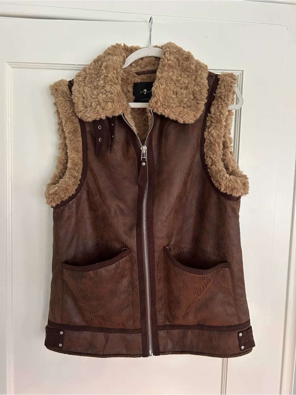 7 For All Mankind Brown Faux Shearling-Lined Vest